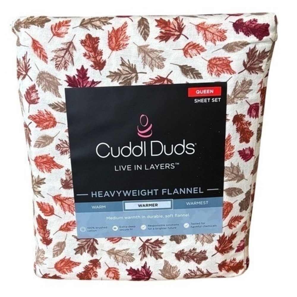 Cuddl Duds Heavyweight Flannel Sheet Set Queen Autumn Leaf Pattern Fall Gift NEW